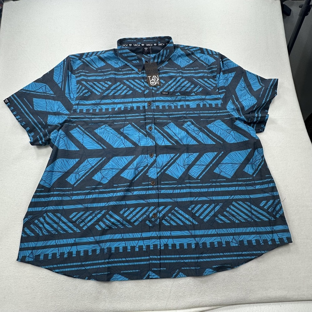 Tanoa Shirt Mens 5XL Blue Talo 4Way Stretch Hawaiian Tribal Button Up